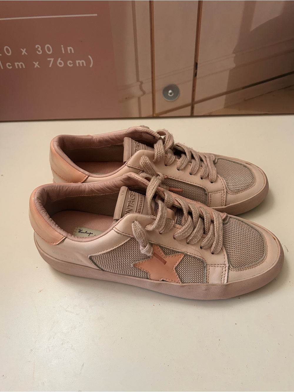 Vintage Blush Pink Star Lace-Up Sneakers